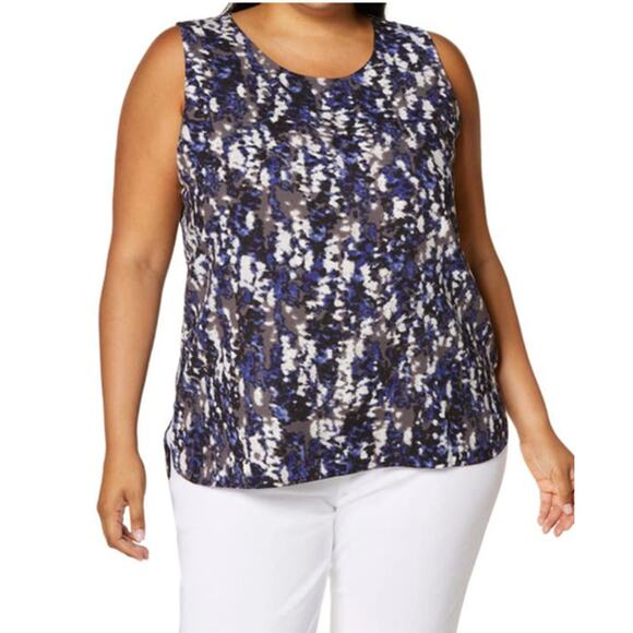 Halogen Woven Shell Grey Blue Texture Print Tank 3X NEW - Picture 1 of 5